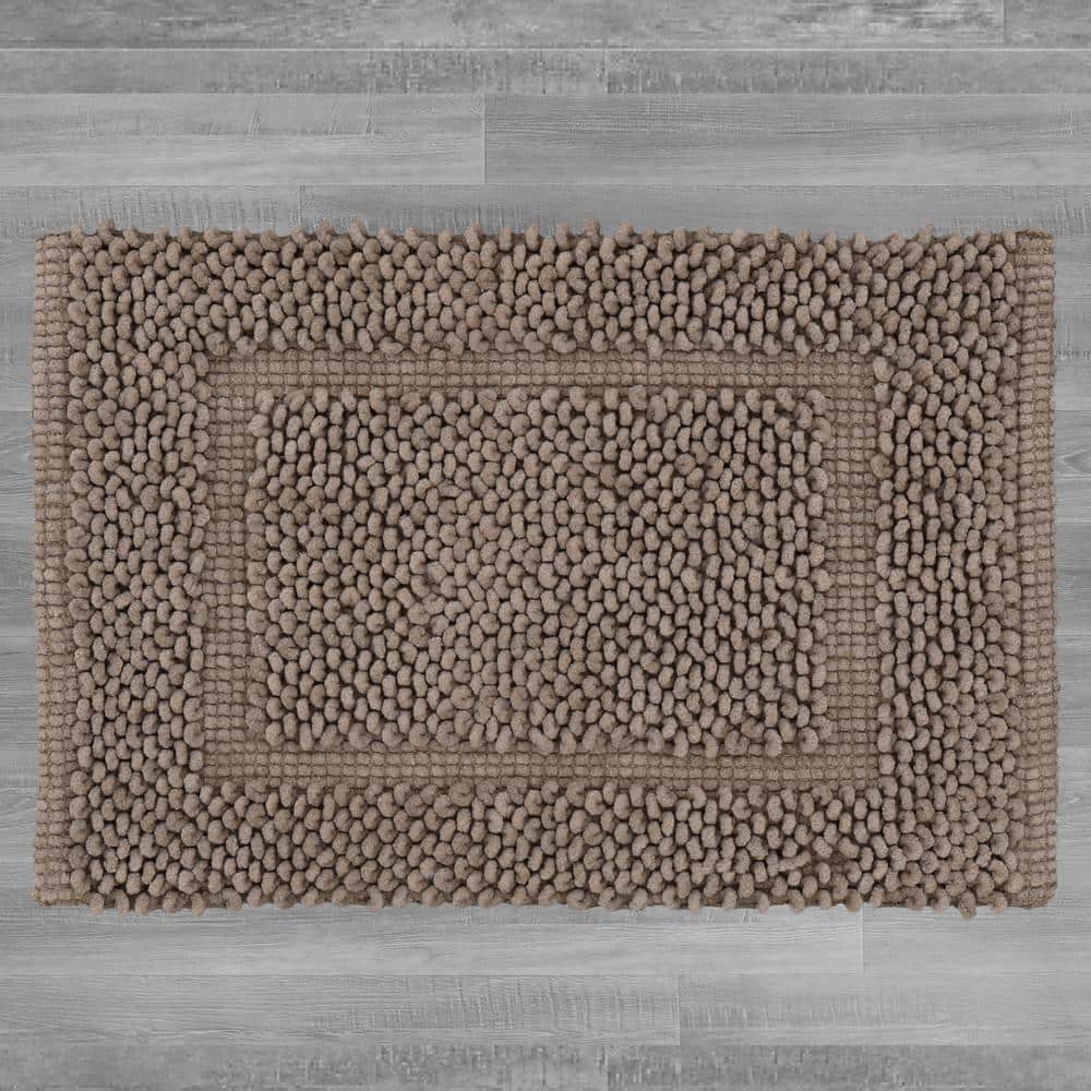 Sophie Border Brown Cotton Chenille Bath Mat 17" x 24"