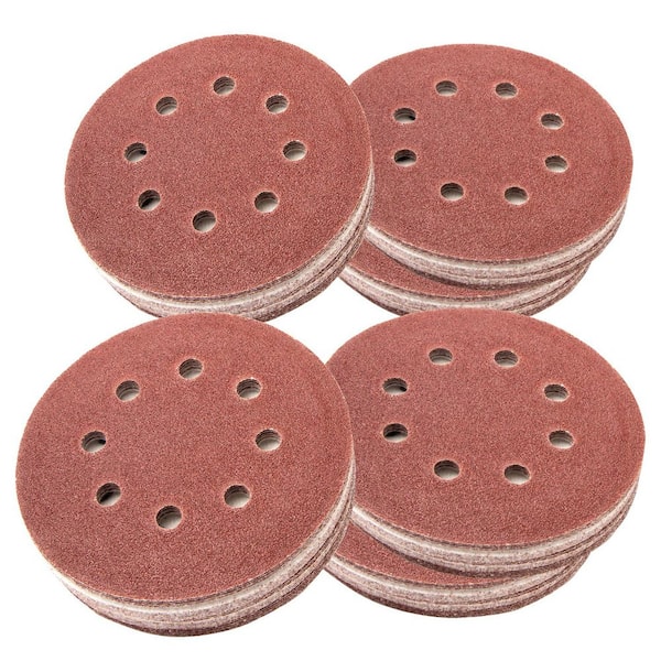 5 in. 8 Hole Hook and Loop Sanding Discs, 60 Grit, Sandpaper for Random Orbital, Palm, Air, Pneumatic Sander (150PK)