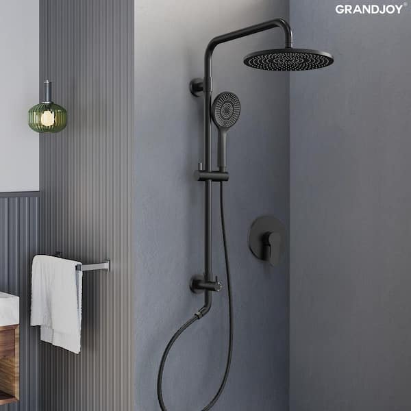 2-Spray 10 in. Wall Mount Dual Fixed and Handheld Shower Head 2.5 GPM with Adjustable Height in Matte Black
