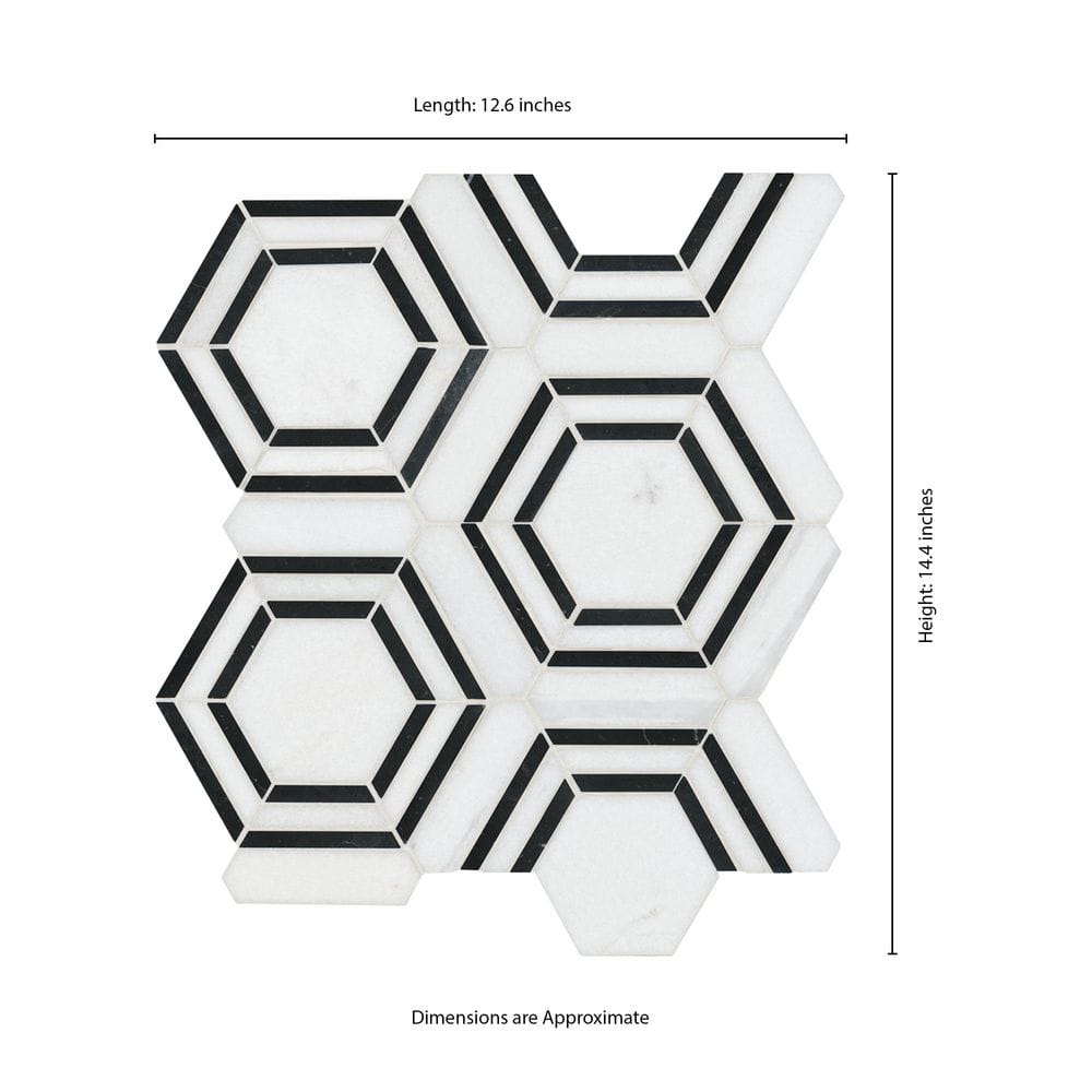 Bianco Hexagon Polished Marble Mosaic Tile Sheet