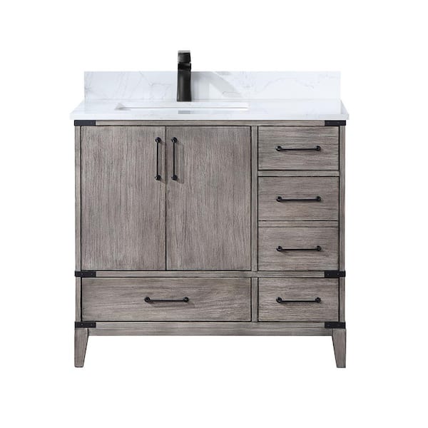 ROSWELL Zaragoza 36 in. W x 22 in. D x 34 in. H Bath Vanity in Classical Grey with White Composite Stone Top
