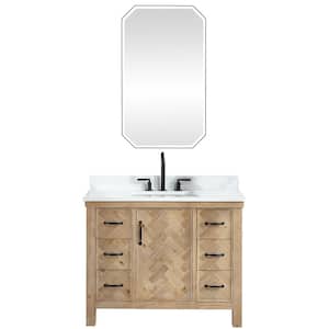 Javier 42 in. W x 22 in. D x 33.9 in. H Single Sink Bath Vanity in Brown with White Grain Composite Stone Top and Mirror