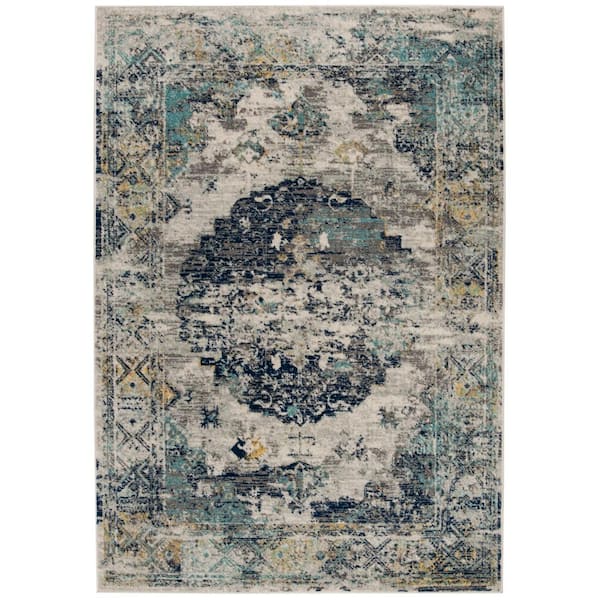 SAFAVIEH Madison Light Grey/Blue Doormat 3 ft. x 5 ft. Border Floral Geometric Medallion Area Rug