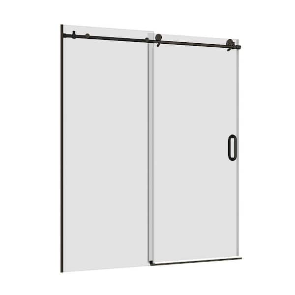 Boosicavelly 60 in. W x 74 in. H Single Sliding Frameless Shower Door in Matte Black Finish with Clear Glass