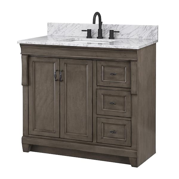 Home Decorators Collection Naples 37 in. Single Sink Distressed Gray Bath Vanity with Carrara White Marble Top (Assembled)