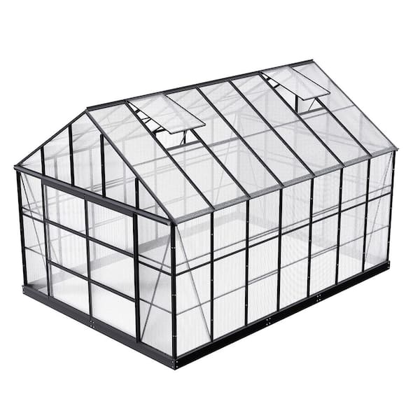 MeetLeisure 10 ft. x 14 ft. Outdoor Polycarbonate Walk-In Greenhouse 135 sq. Area with Black Aluminum Frame