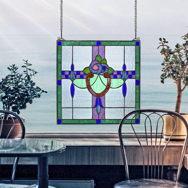 Design Toscano Nightshade Arts And Crafts Tiffany Style Stained Glass Window Panel Tf803 The Home Depot