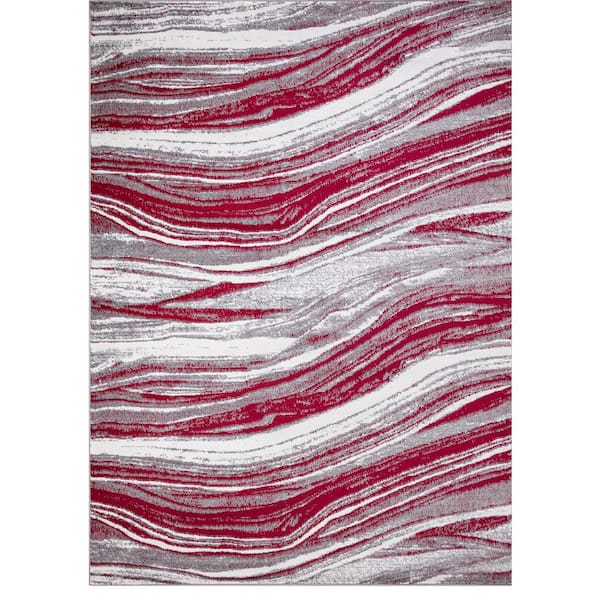 Concord Global Trading Jefferson Collection Marble Stripes Red 5 ft. x 7 ft. Area Rug