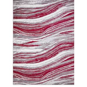 Jefferson Collection Marble Stripes Red 7 ft. x 9 ft. Area Rug