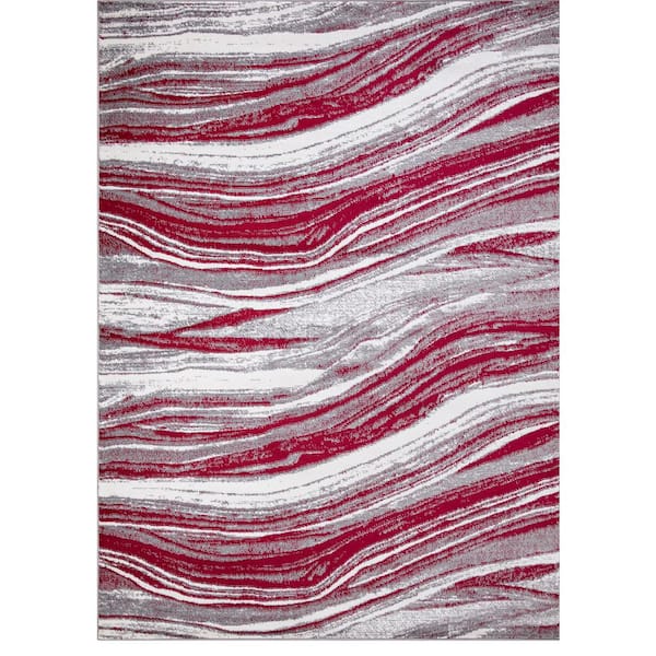 Concord Global Trading Jefferson Collection Marble Stripes Red 8 ft. x 10 ft. Area Rug