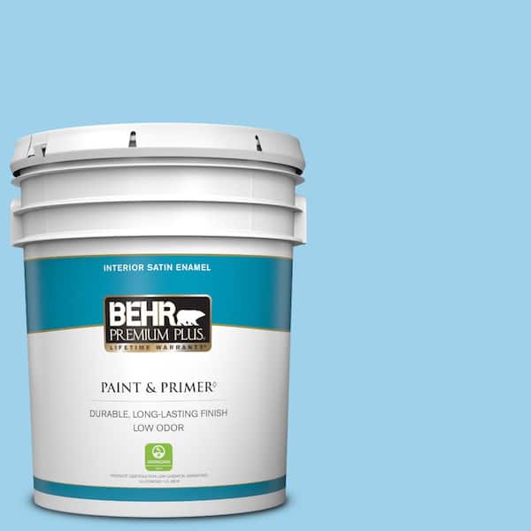 BEHR PREMIUM PLUS 5 gal. #P500-3 Spa Blue Satin Enamel Low Odor Interior Paint & Primer