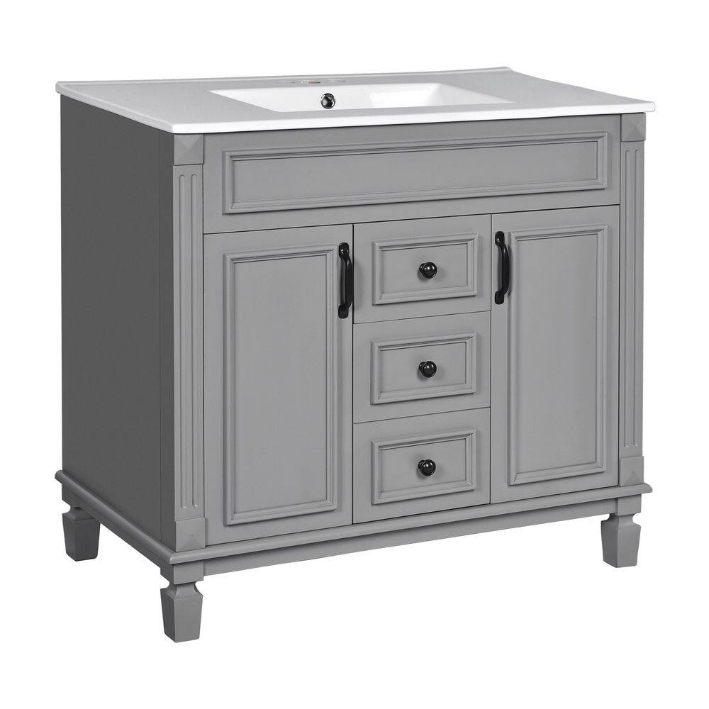 36'' Wood Bathroom Vanity Grey Modern Bathroom Storage Cabinet with 2-Soft Closing Doors and 2-Drawers, Single Sink price history on PriceWatchPro