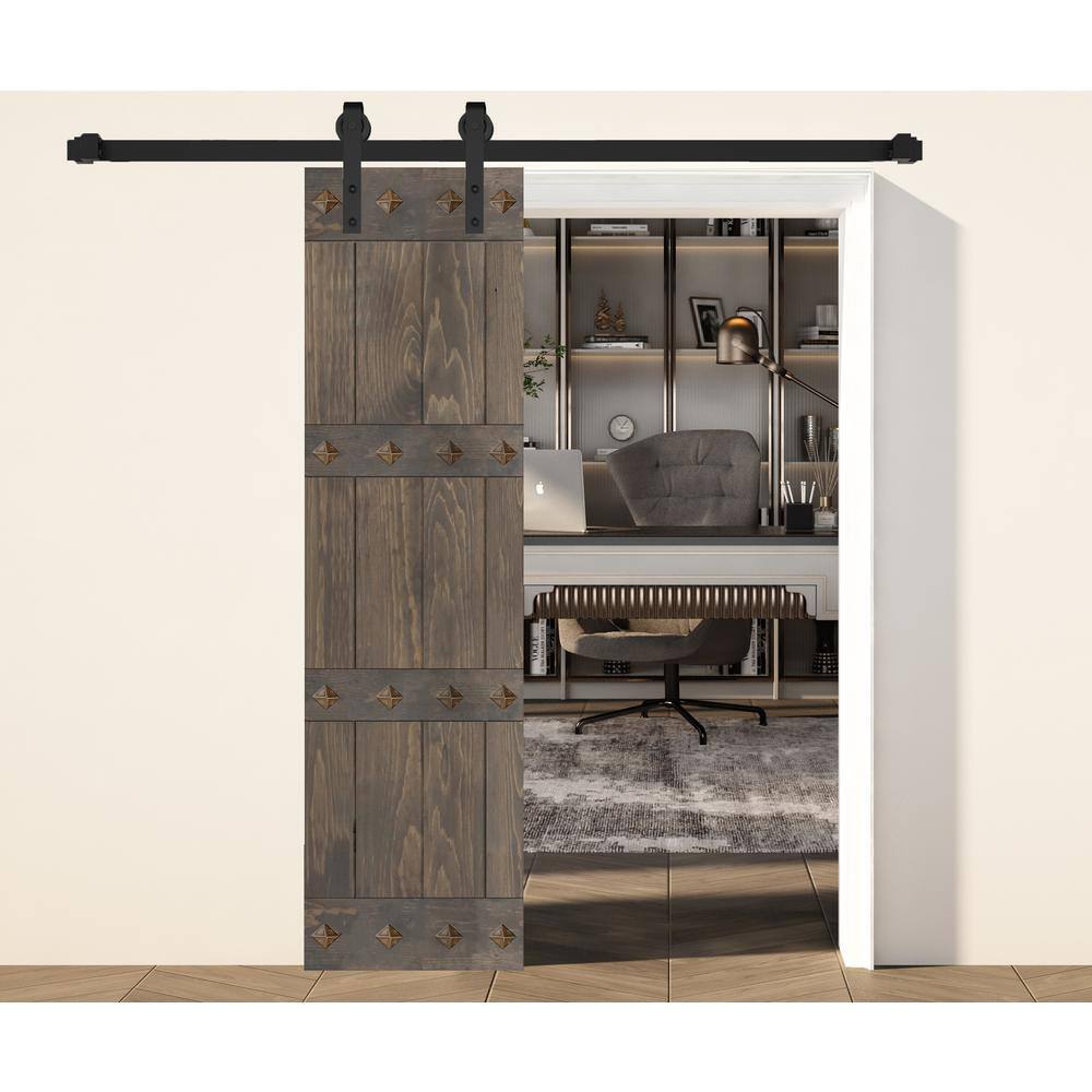 Smoky Gray Solid Wood Mid-Century Modern 24" x 84" Barn Door Slab