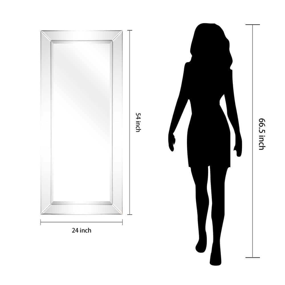 Elegant Rectangular 24" x 54" Wood Frame Wall Mirror with Silver Bevel