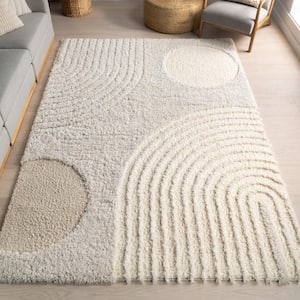 Gloria Abstract Shag Beige 8 ft. x 8 ft. Area Rug