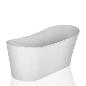 67 in. Acrylic Flatbottom Double Ended Freestanding Soaking Bathtub in White with Polished Chrome Overflow and Drain