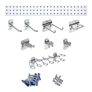White Tool Pegboard Kit with (1) 36 in. x 4.5 in. Steel Square Hole Pegboard and 8-Piece LocHook Assortment