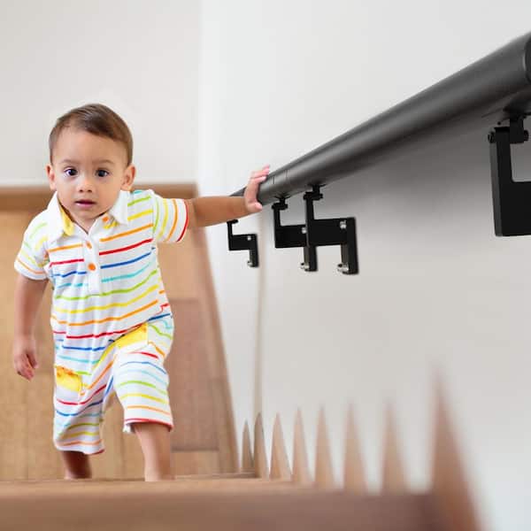 VEVOR Handrail Stair Railing 7 in. H x 84.6 in. W Wall Mount Handrails Black Aluminum Alloy handrails for indoor stairs