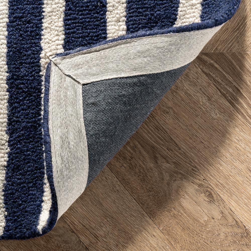 Navy and White Rectangular Hand Tufted Wool Rug 4' x 6'