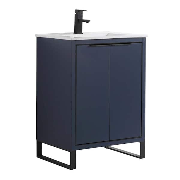 FINE FIXTURES Opulence 24 in. W x 18 in. D x 33.5 in. H Bath Vanity in Navy Blue with White Ceramic Top