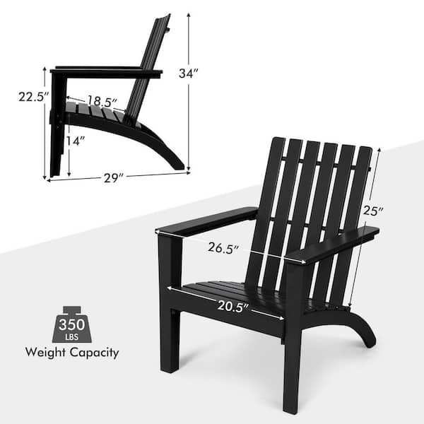 Black HDPE Outdoor Acacia Wood Adirondack Lounge Armchair (1-Pack)