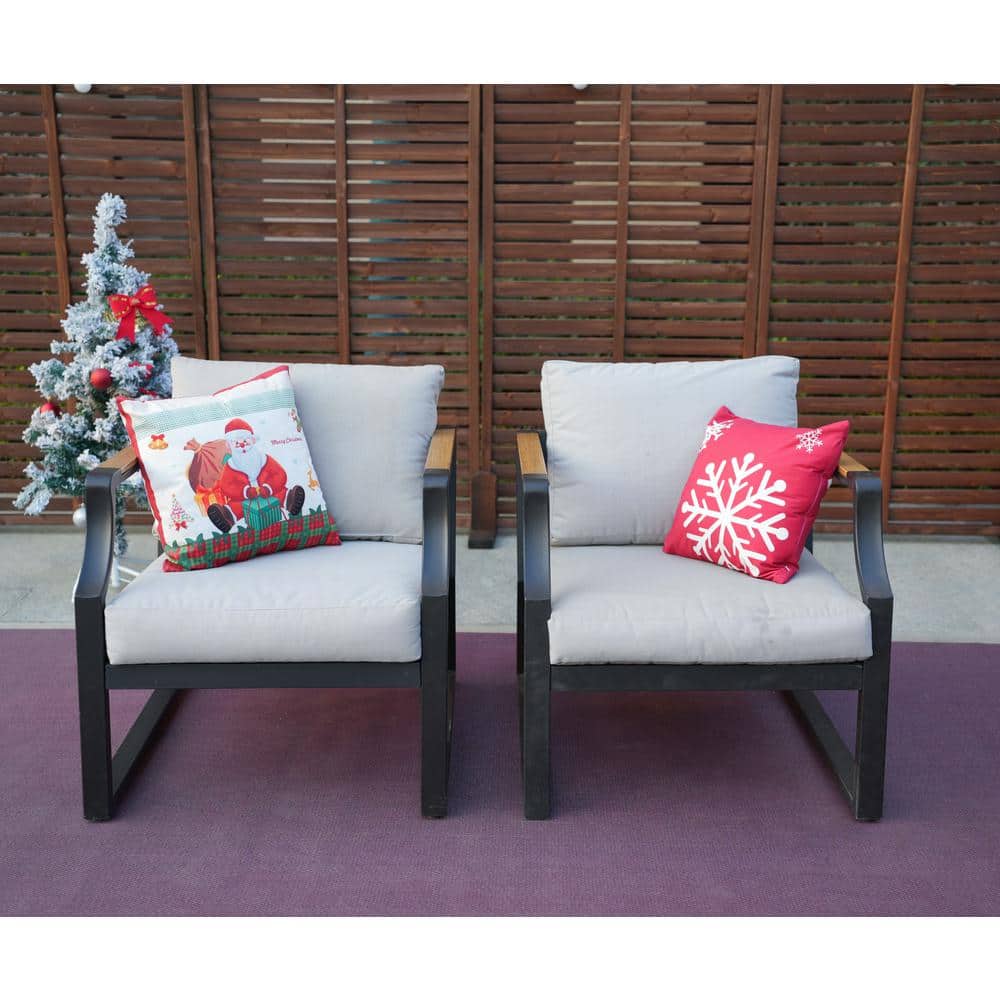 Elves 2-Piece Black Aluminum Outdoor Patio Single Chair With Gray Cushions price history on PriceWatchPro