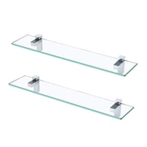 2 Pack 24 in. W x 4 in. H x 5 in. D Bathroom Aluminum Tempered Glass Shelf Rectangular with Polished Chrome Bracket