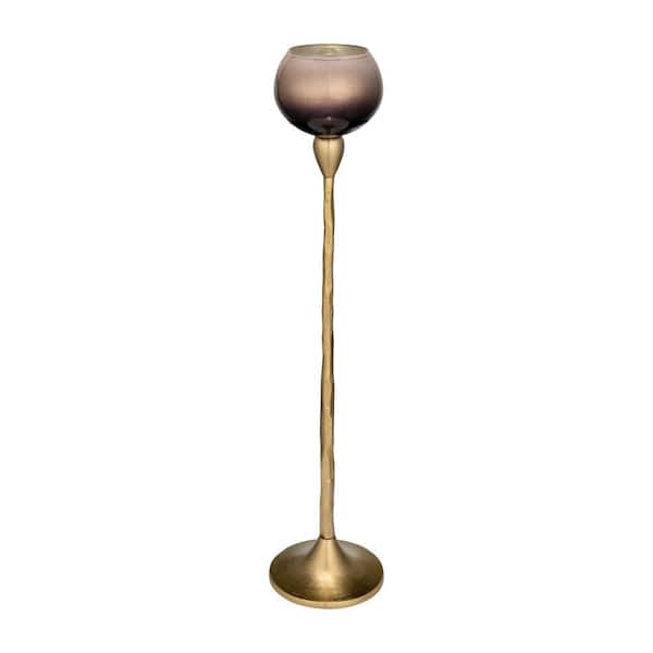 Liv & Skye 24 in. Gold Glass and Metal Tealight Candle Holder with Aluminum Stem and Curved Globe