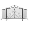 CHRISTOPHER KNIGHT HOME Onyx 54 in. 3-Panel Freestanding Iron Fireplace Screen with Black Finish and Fleur-de-lis Design 171188