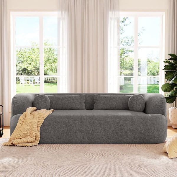 86 in. Flared Arm Chenille Rectangle Compressed Sofa in Gray, No Assembly Curved Cloud Couch