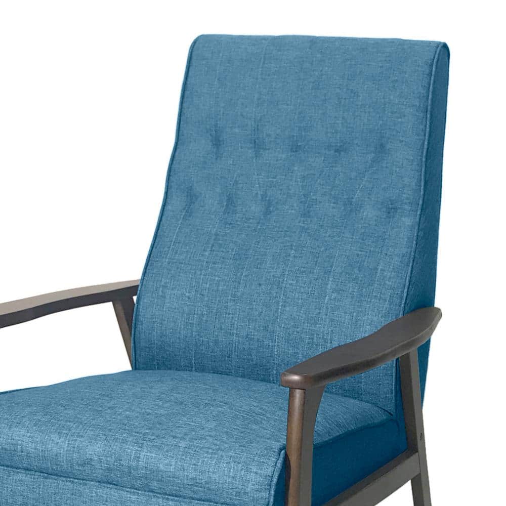 Blue Upholstered Tufted Back Accent Chair with Walnut Rubberwood Legs