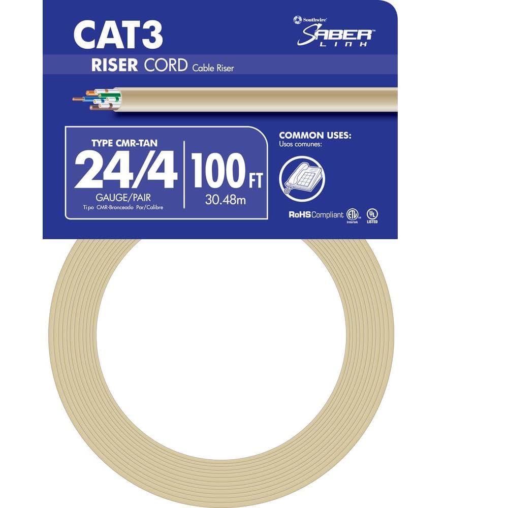Southwire 100 ft. Tan 24/4 Solid CU CAT3 CMR (Riser) Data Cable 56918743 -  The Home Depot