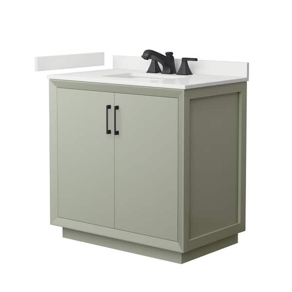 Wyndham Collection Strada 36 in. W x 22 in. D x 35 in. H Single Bath Vanity in Light Green with White Quartz Top