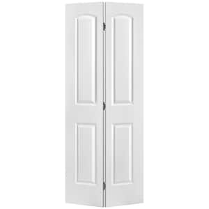 30 in. x 80 in. Roman 2-Panel Round Top Primed White Hollow-Core Smooth Composite Bi-fold Interior Door