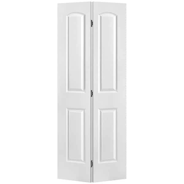 Masonite 30 in. x 80 in. Roman 2-Panel Round Top Primed Whited Hollow-Core Smooth Composite Bi-fold Interior Door