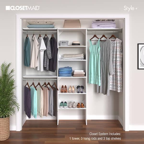 ClosetMaid 6701 Style+ 73.1 in W - 121.1 in W White Basic Wood Closet System Kit - 2