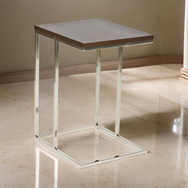 Benjara 15 in. Espresso Brown and Chrome Square Wood Top End/Side Table with Tray Top