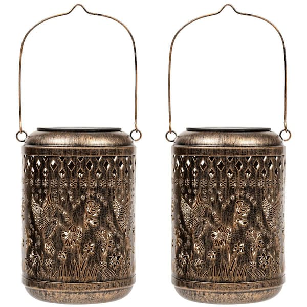 Solar Outdoor Metal Lanterns Garden Lights Decor (2-Pack)