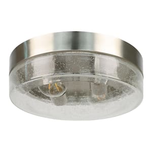 10.75 in. W 2-Light Ceiling Light Fixture Semi-Flush Mount Lighting with Seeded Glass Shade, Bulbs Not Include, Silver