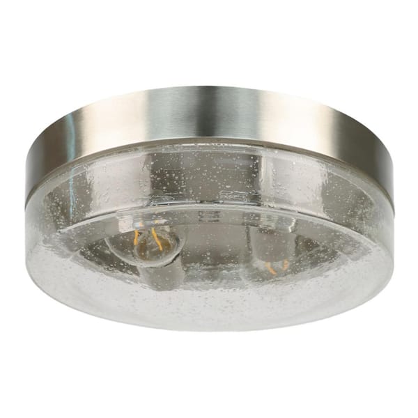 Sunpez 10.75 in. W 2-Light Ceiling Light Fixture Semi-Flush Mount Lighting with Seeded Glass Shade, Bulbs Not Include, Silver