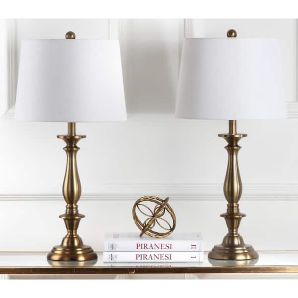 Brighton 29 in. Gold Candlestick Table Lamp with Off-White Shade (Set of 2)