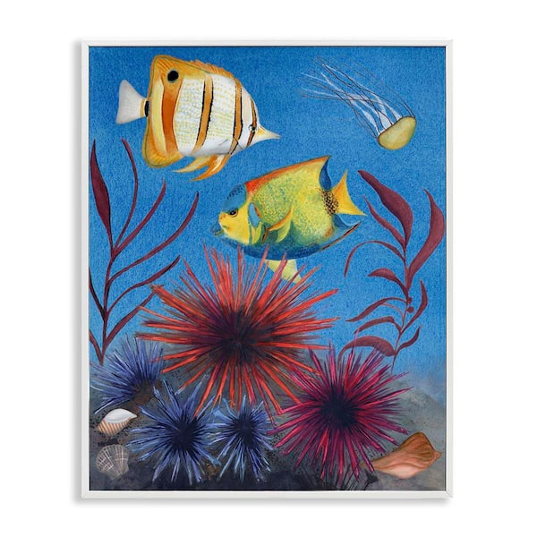 Stupell Industries Seafaring Fish and Urchins by Michelle Ingari Designs White Framed Animal Giclee Art Print 30 in. x 24 in.