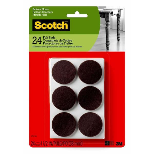 Scotch 1.5 in. Brown Round Surface Protection Felt Floor Pads (24-Pack)