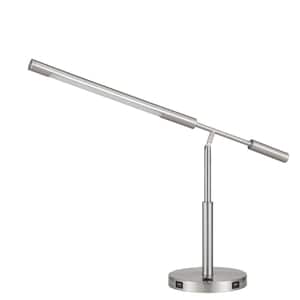 Auray 16 in. Brushed Steel Metal Indoor Desk Lamp with LED