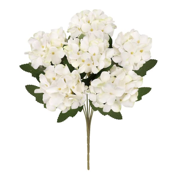LIVING LUXURY 13 in. Cream White Artificial Delicate Hydrangea Flower Stem Bush Bouquet (Set of 6)