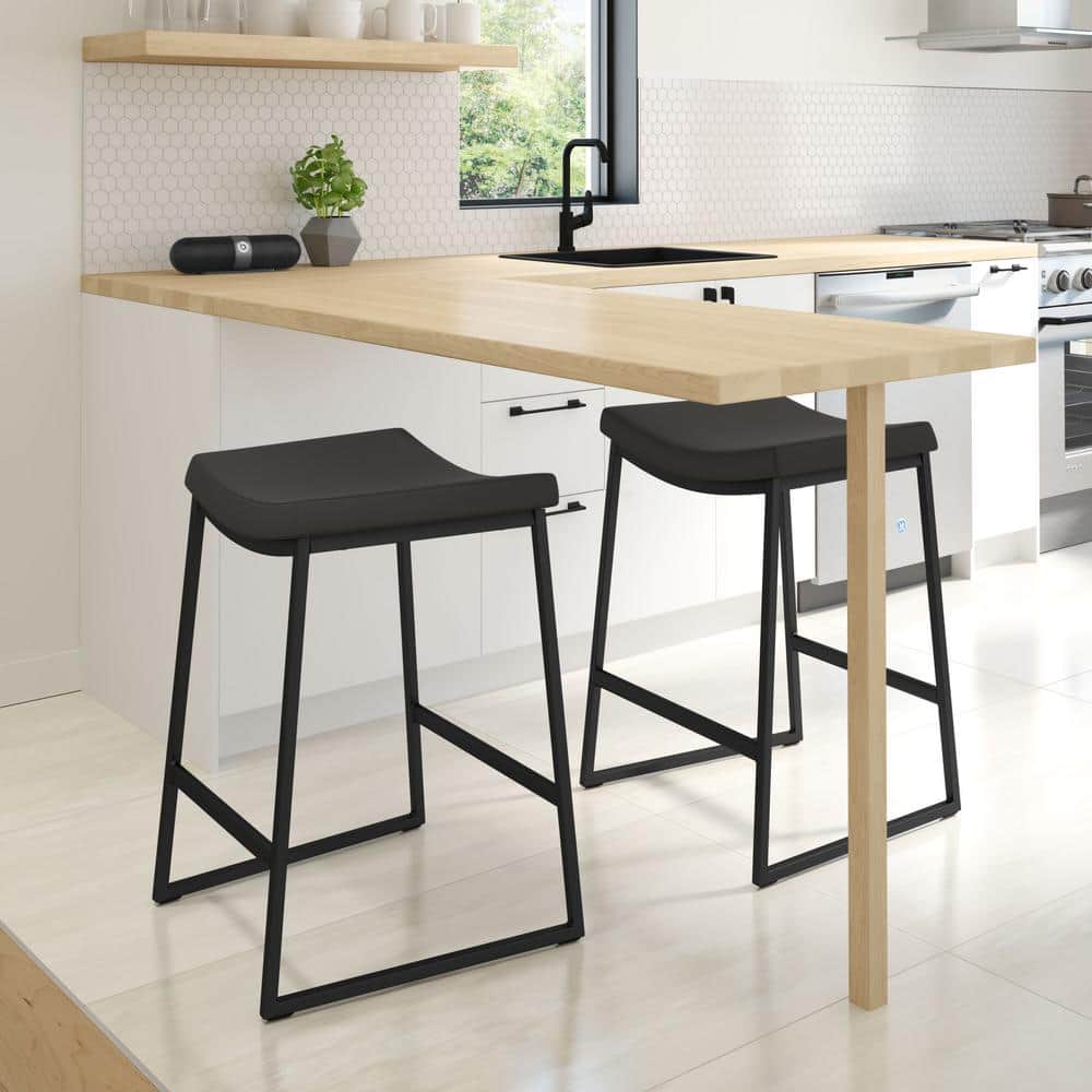 David 30" Black Faux Leather Backless Bar Stool