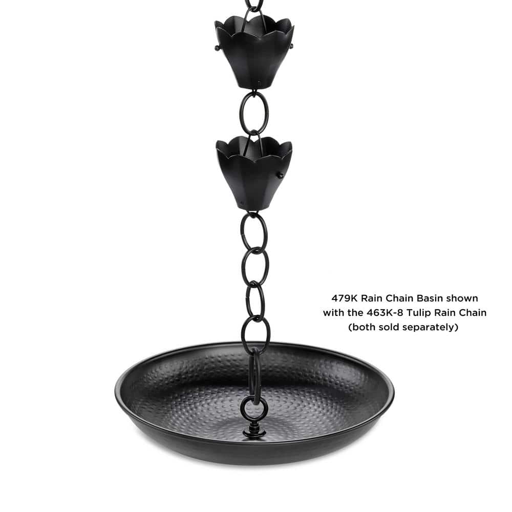 Large Black Aluminum Rain Chain Basin with Hammered Finish