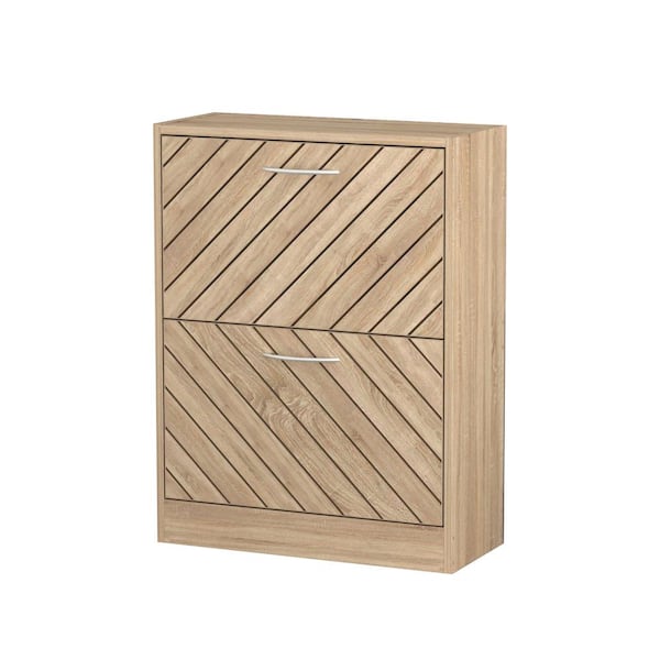 FUFU&GAGA Natural Color 12-Pair Shoe Storage Cabinet with 2-Drawers and 4-Compartments and Wood Grain
