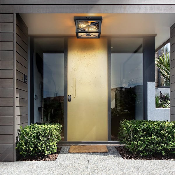 10.25 in. Black 2-light Motion Sensing Outdoor No Bulb Included Flush Mount Ceiling Light