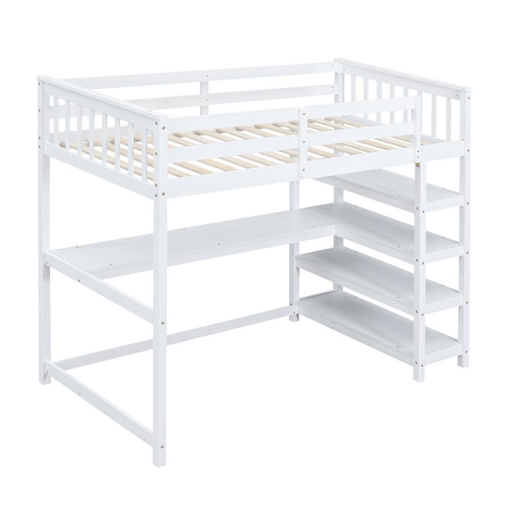 Harper & Bright Designs Modern White Wood Frame Twin Size Loft Bed with ...